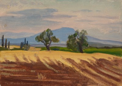 Simple Landscape — Oil painting, Fiberboard, 29.00×40.00cm — Theodoros Markellos